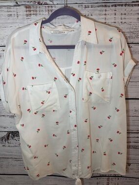 Early Daniels White Short-Sleeve Cherry Print Button-Down Shirt